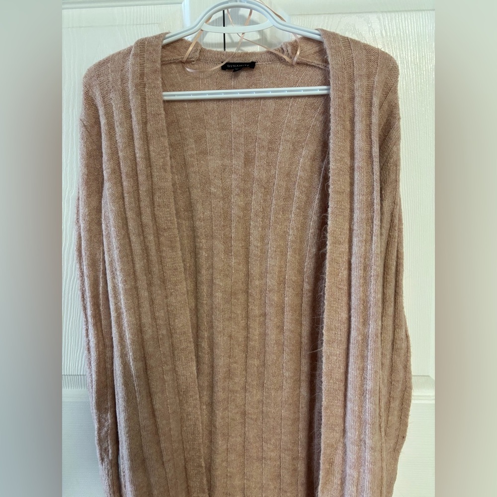 Dynamite Ribbed Open Front Cardigan in Dusty Rose